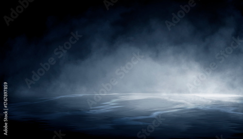 Dark night scene over water...