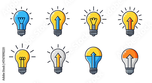 Set of colorful creative light bulb icons.