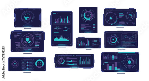 Set of Digital Data Analytics Dashboard Interfaces.