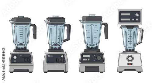 Set of Four Different Blender Appliances for Kitchen Use.