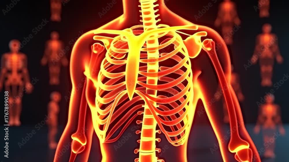 Ribcage: skeletal anatomy, thoracic bones, medical illustration, human ...