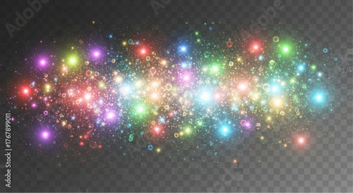 A mesmerizing display of vibrant, multicolored lights dance and shimmer against a dark backdrop, creating an enchanting visual effect. vector illustration