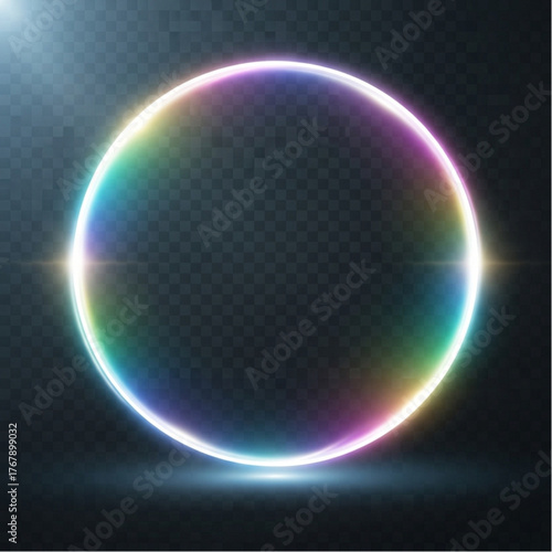 A luminous, multicolored halo, a captivating ring of light against a dark backdrop. The vibrant spectral tones create a stunning visual, evoking feelings of energy, and wonder. vector illustration