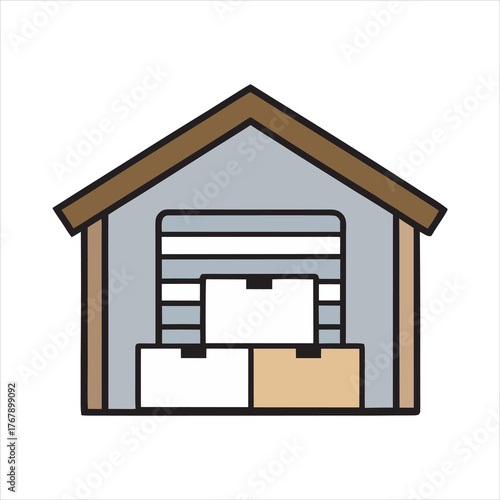 Simple icon of a storage unit filled with boxes ready for organization and shipping isolated on white background