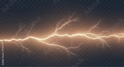 Vivid lightning bolts streak across a darkened sky, showcasing the raw power and untamed beauty of nature's electrical display. vector illustration