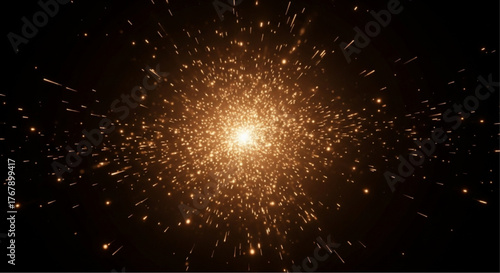 A celestial explosion of golden light, illuminating the vast, velvety darkness of space. Sparkles radiate outward, creating a breathtaking display of cosmic energy. vector illustration