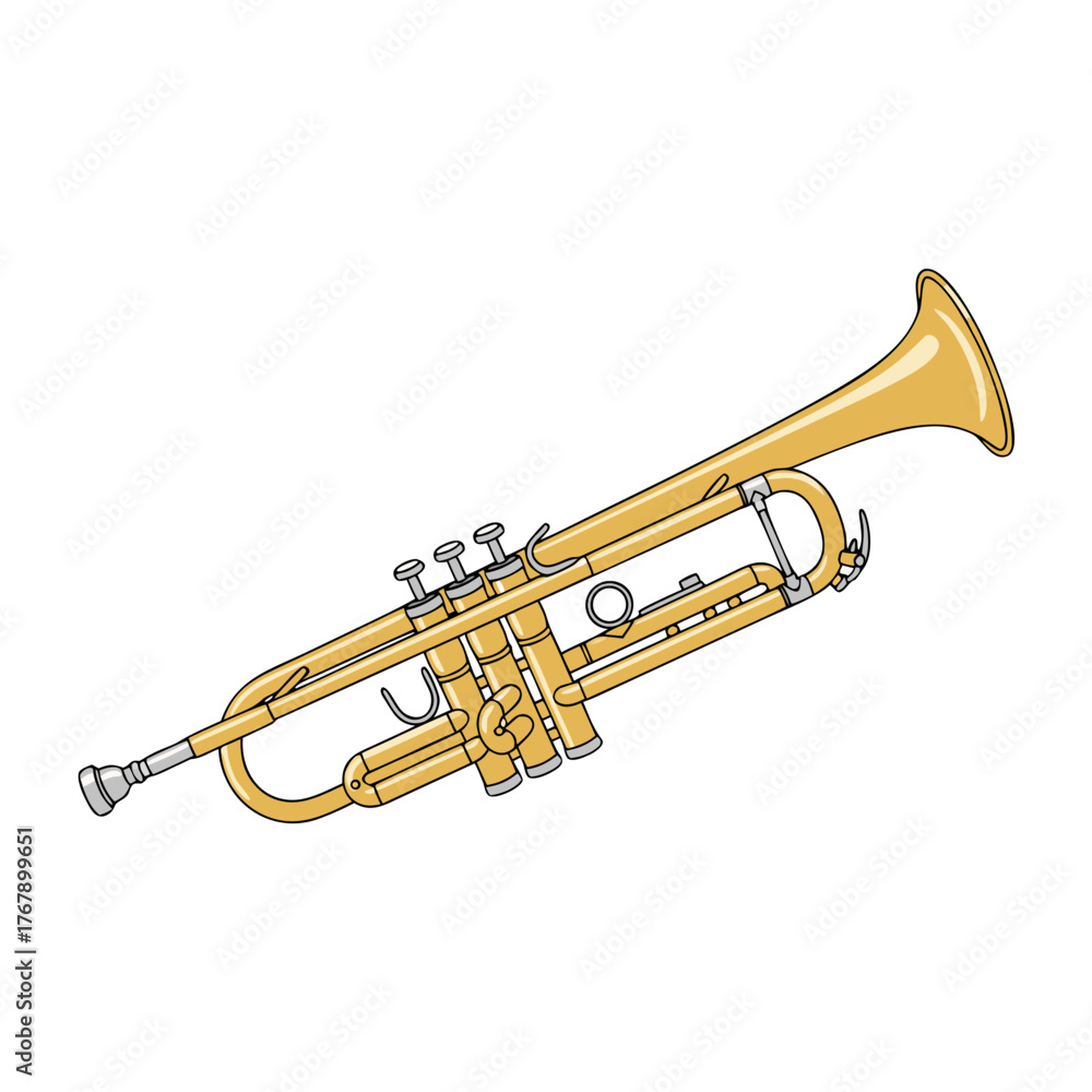 Obraz premium Street musician trumpet in gold color on transparent background, isolated, vector, Mardi Gras