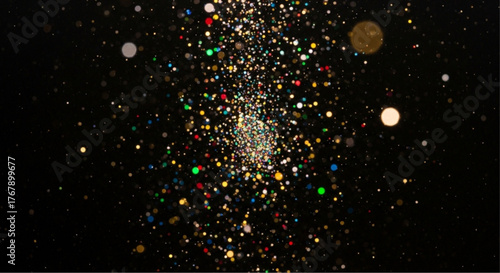 Glittering particles explode against a stark backdrop, creating a captivating display of light and color in a stunning explosion of iridescent particles. vector illustration