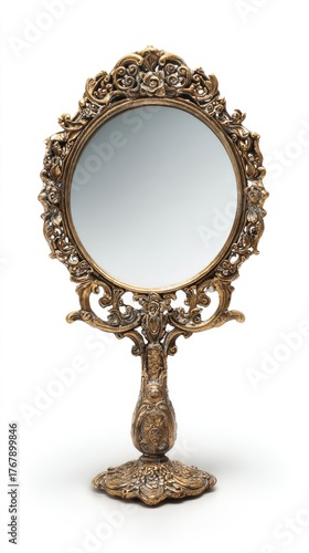 Ornate Gold-Colored Decorative Mirror With Floral Carving