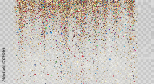 Abstract cascade of sparkling confetti, a vibrant display of multicolored glitter in a visually appealing downward flow, creating a sense of celebration and festive atmosphere.