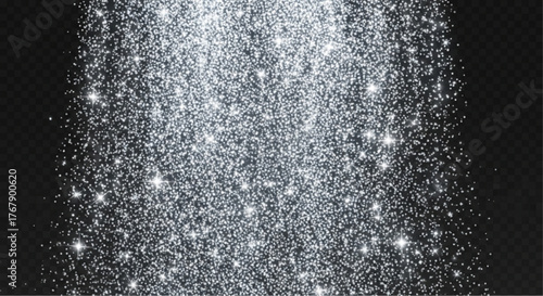 Shimmering particles cascade against a dark background, evoking a sense of celestial beauty and ethereal wonder.