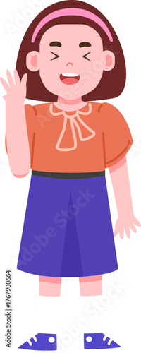 cartoon girl waving illustration