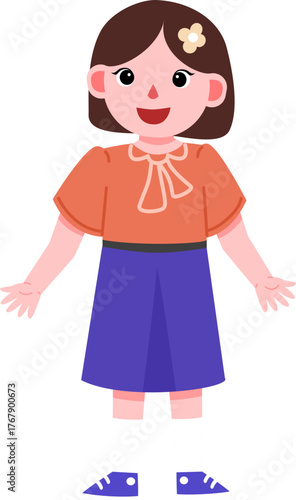 illustraion of a smiling girl in casual outfit