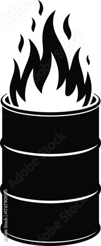 Burning Barrel Silhouette – Fire Drum Icon Vector Illustration