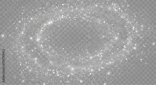 A dazzling display of light particles in a mesmerizing circular motion, creating an ethereal and captivating visual effect. vector illustration overlay