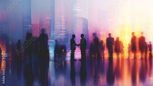 Wallpaper Mural Business People Handshake Night Cityscape Silhouette Torontodigital.ca