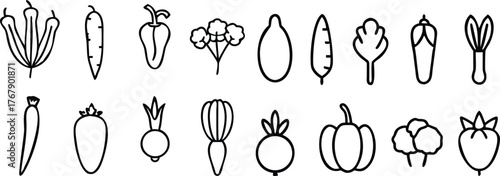 A vector illustration of a set of cutlery silhouettes with food and fruit icons design