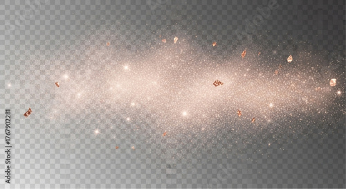 A dynamic cloud of dust particles and debris, swirling in a transparent background, creating a visual effect of movement and energy. vector illustration overlay