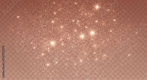 A luminous and ethereal display of countless sparkling particles dancing across a reddish backdrop, evoking a sense of wonder and cosmic beauty. vector illustration overlay