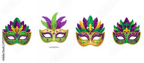 Mardi Gras decorated carnival masks in vibrant colors and designs  