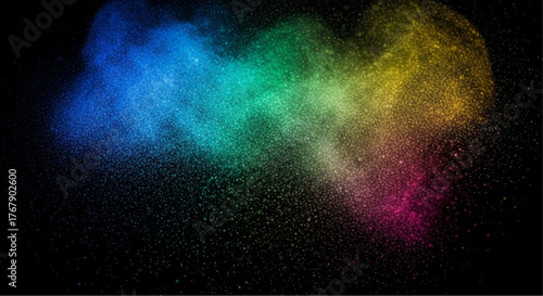 A vibrant explosion of colorful powder on black background. A dramatic display of art and beauty.  vector illustration overlay