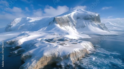 Wallpaper Mural Aerial view of Vernadsky Research Base surrounded by snow-covered Antarctic landscape and icy ocean Torontodigital.ca