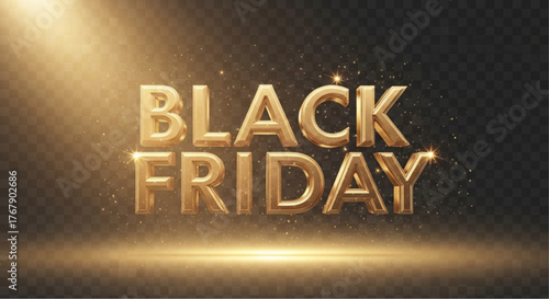 Golden letters of Black Friday shine against a luxurious dark background, reflecting the excitement and anticipation of the biggest shopping event of the year. vector illustration overlay