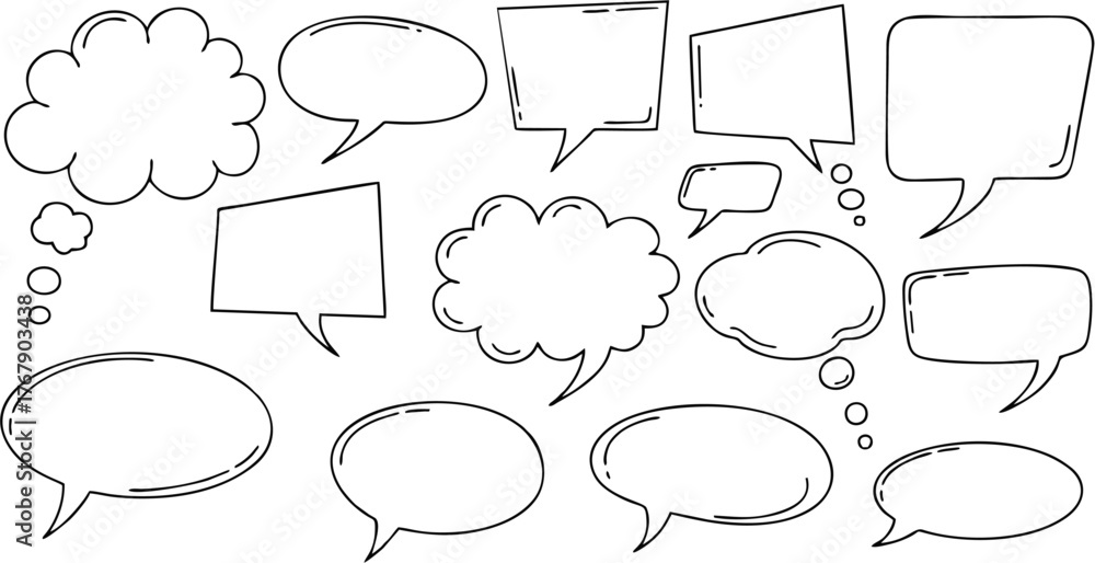 Obraz premium Hand-drawn speech bubble collection for communication, thoughts, and dialogue