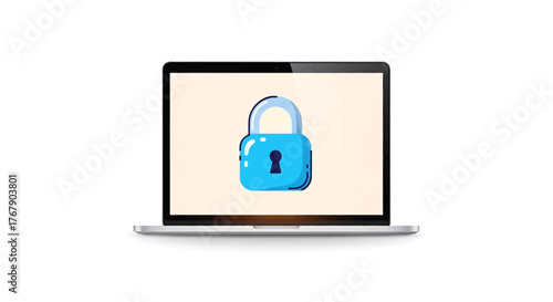 Secure Your Data Generated with AI, Vector illustration of a locked laptop for cybersecurity and privacy
