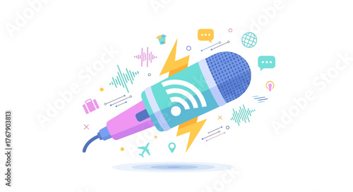 Modern Wireless Microphone for Digital Communication and Creative Content, Generated with AI, Vector illustration