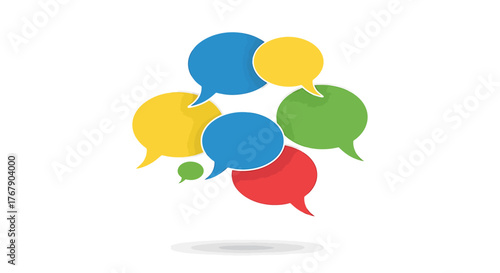 Generated with AI, Vector illustration of colorful speech bubbles symbolizing communication and discussion