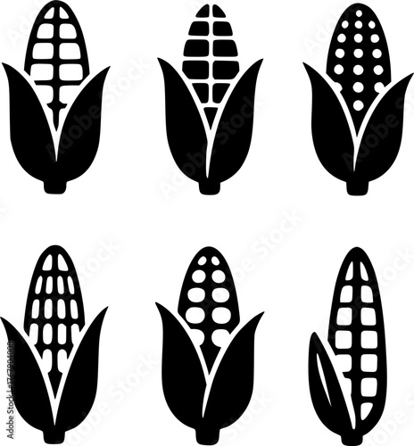 Vector illustration, silhouette of 4 Corn