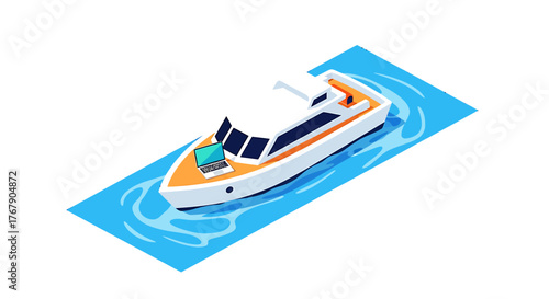 Modern Yacht in Ocean Waves Generated with AI, Vector illustration