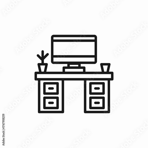 computer desk table icon sign vector