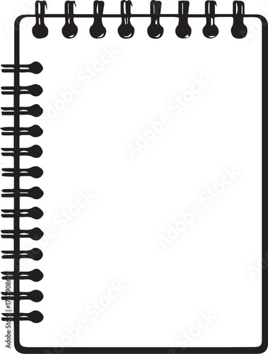 Blank spiral bound notebook page with black wire binding isolated on white background