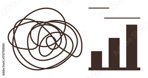 Tangled scribble transforms into an organized bar chart alongside. Ideal for problem-solving, organization, growth, productivity, transformation, clarity, and progress themes. Simple flat metaphor