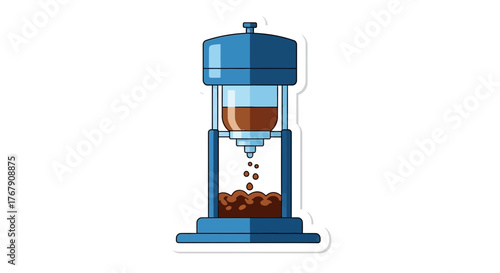 Vibrant vector illustration of a modern cold brew coffee maker in operation, showcasing the slow drip method for crafting a refreshing and concentrated coffee beverage at home