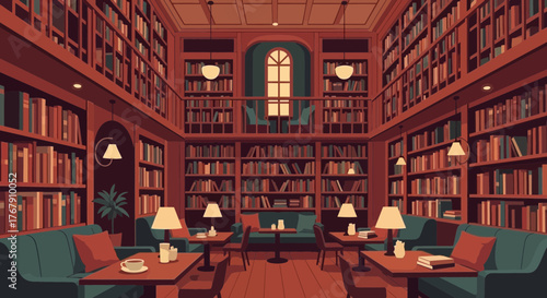 Cozy Library Café Reading and Relaxation in a Bookish Setting