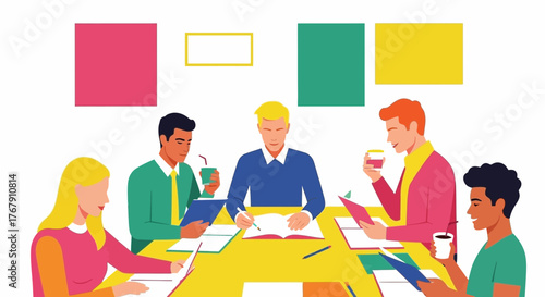 Teamwork and Collaboration A Vibrant Illustration of People Working Together on a Project