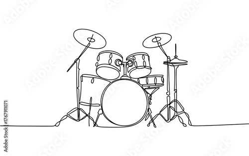 a drum kit with cymbals and drums, symbolizing music, rhythm, performance, and artistic creativity.