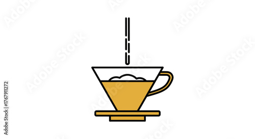 A close-up illustration of hot water being poured into a coffee filter, brewing a delicious cup of coffee