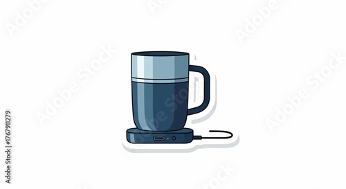 Blue smart mug with warmer base. A stylish and functional design for keeping your drink warm