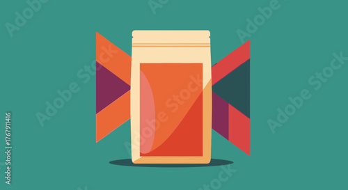 Orange Drink Pouch with Geometric Arrow Design on Turquoise Background