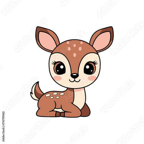 Adorable cartoon baby deer with big eyes and cute expression.