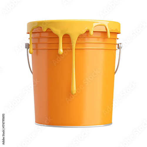 Vibrant yellow paint can, ready for your home renovation project with dripping texture perfect for DIY, arts, crafts, and adding a splash of color