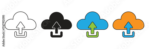 Vector icon set of upload arrows and clouds. Great for technology, web, entertainment, and business.