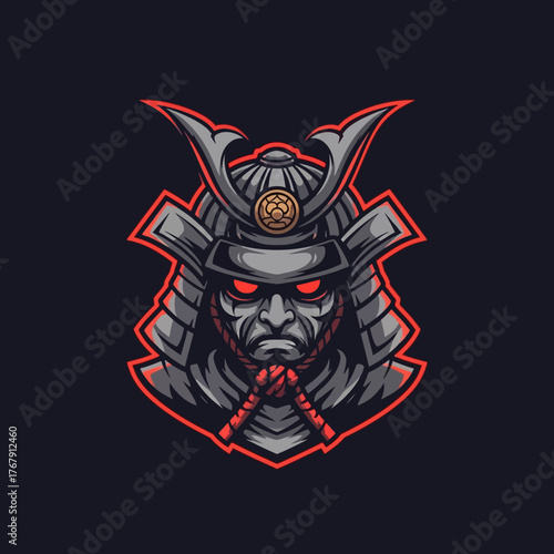 Fierce Samurai Warrior Helmet with Glowing Red Eyes.