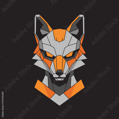 Geometric Fox Head Illustration with Sharp Edges and Vibrant Colors.