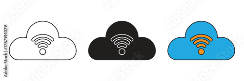 Cloud icon with a centralized wireless signal, representing core network connectivity, Wi-Fi service, data transmission, and global cloud access for storage and service.