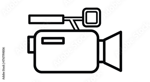 Simple black and white outline depicting a vintage camcorder design